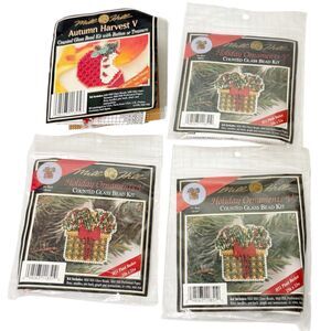 x4 Mill Hill Counted Glass Bead Kit Plaid Basket Apple Delicious Ornament/Pin